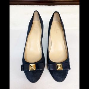 Kate Spade Navy Blue Wedges with Gold Accent